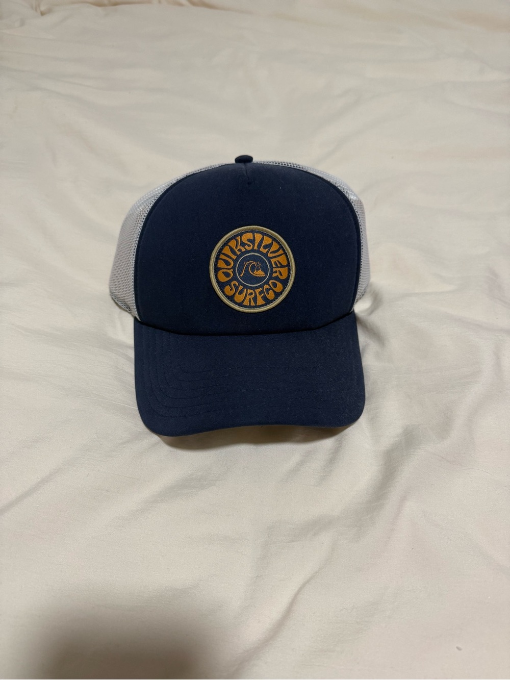 Quiksilver Navy and White Mesh Trucker Hat